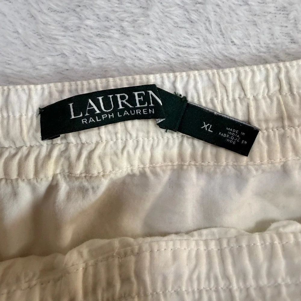 LRL XL White Knee-Length Skirt Bow Cotton Lace Embroidery Boho Fairy Cottage 70s - Picture 6 of 9